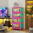 thumbnail image 4 of Happy Color, 20" Side Wide Folding Storage Cabinet ,4 /5Tiers,Collapsible Storage Bins with Magnetic Door, Plastic Storage Cabinet with Wheels, 4 of 8
