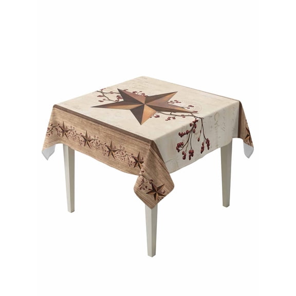Farmhouse Texas Star Brown Suqare Tablecloth - 54 x 54 Inch, Berry Vintage Wooden Waterproof & StainResistant Tablecloth, Washable Oil-proof Table Cover for Dining/Party/Wedding/Camping/Buffet