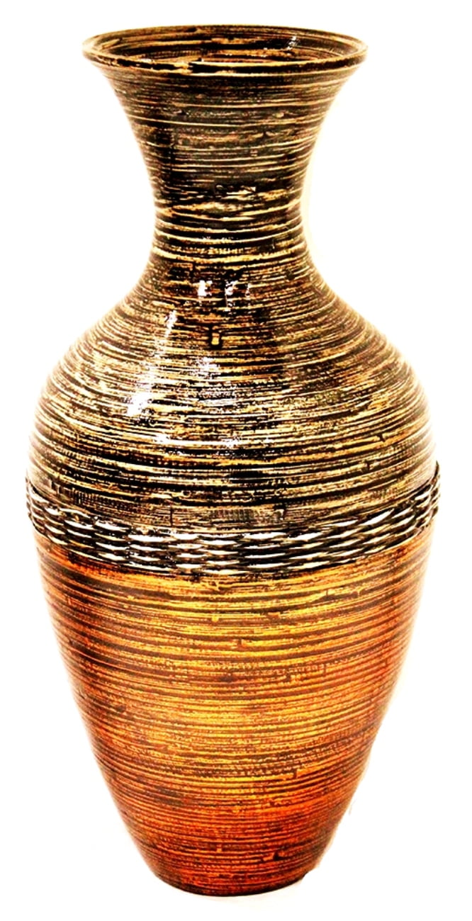 25" Spun Bamboo Floor Vase Bamboo In Brown And Gold