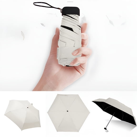 GASTROPOD Compact Travel Umbrella, Lightweight Mini Folding Sun Parasol with UV Protection, Portable Beige Rain Umbrella for Commuting, Beach, Walking, and Daily Outdoor Use