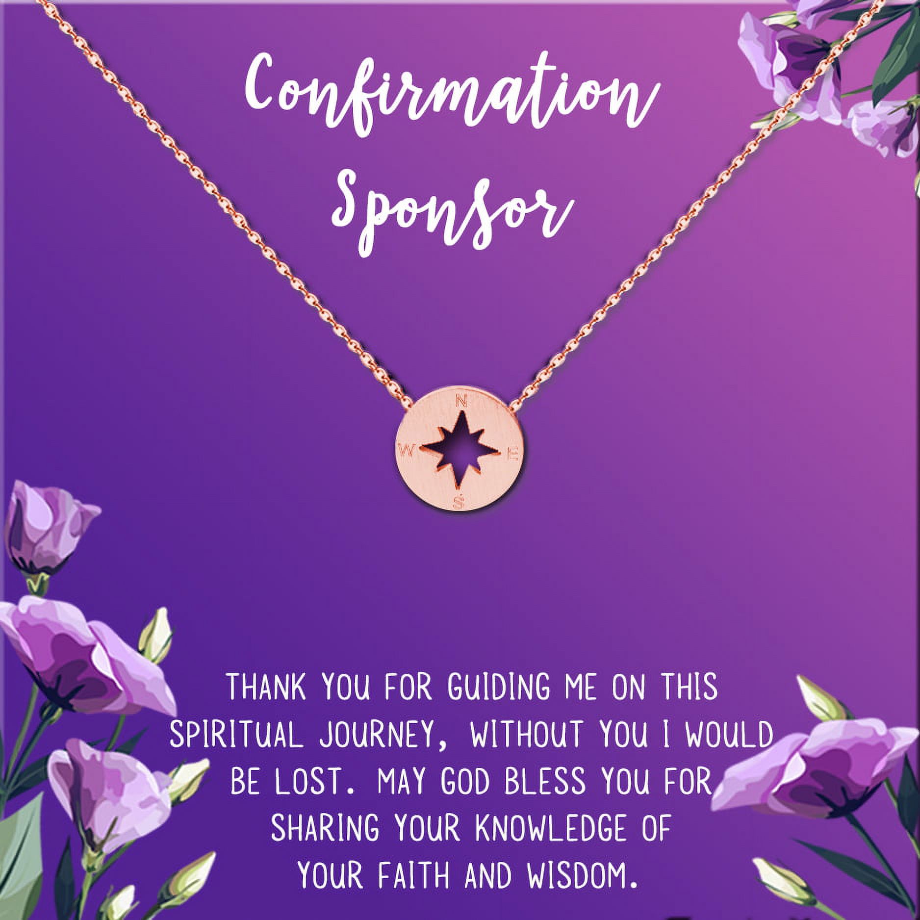 Anavia Confirmation Sponsor Gift for Women, Gifts for Sponsors, Baptism Gift, Goddaughter Gift, Thank you Religious Sponsor Gifts Card Necklace-[Rose Gold Compass, Royal Purple Gift Card]