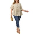 thumbnail image 3 of GRACE & GRANDEUR Women's Plus Size Ditsy Floral Blouse Tie Front V Neck Ruffle Sleeve Peplum Top Summer Babydoll Blouse 4X Beige, 3 of 7
