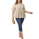 thumbnail image 2 of GRACE & GRANDEUR Blusa de mujer de talla grande con estampado de flores, con lazo en la parte delantera, escote en V, mangas con volantes, blusa peplum de verano, blusa tipo babydoll 4X beige, 2 of 6