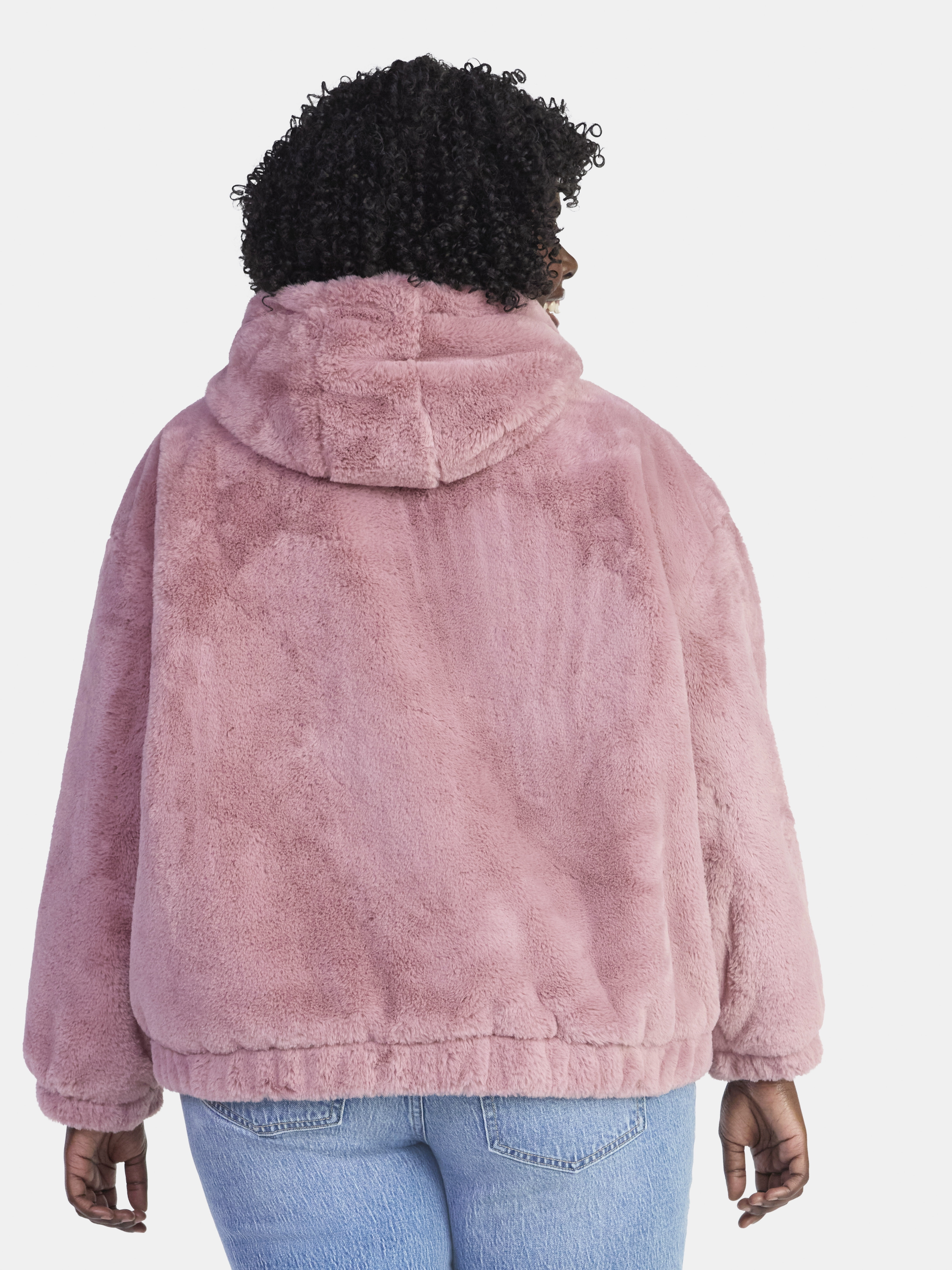 Time and Tru Women's and Women's Plus Faux Fur Hoodie Jacket, Sizes XS-2X