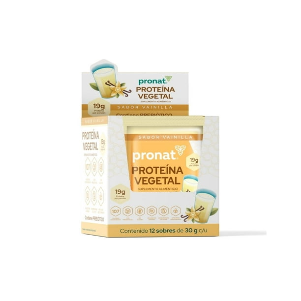 Suplemento Proteína Vegetal Pronat Sabor Vainilla Caja C/12 Sobres (30) gr c/u
