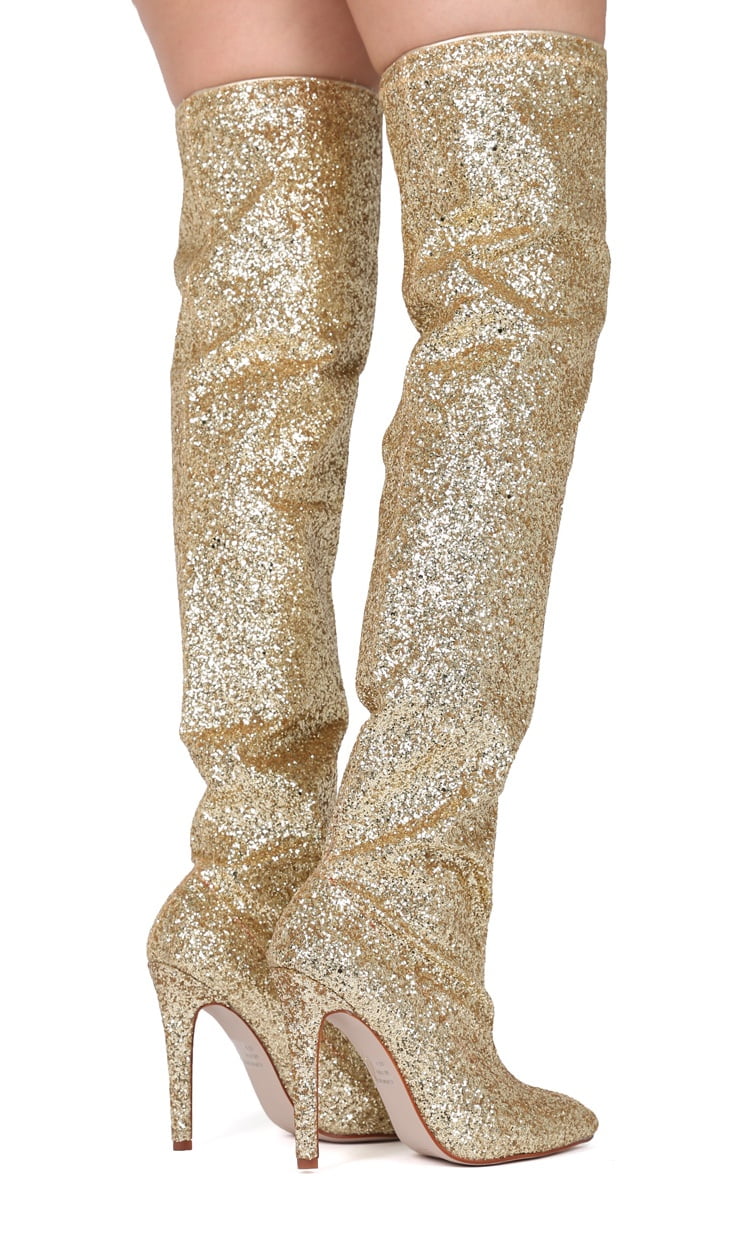 Women Glitter Pointy Toe Thigh High Stiletto Boot HG45 Walmart