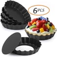 thumbnail image 1 of Gutsdoor 6Pcs Removable Bottom Mini Tart Pan 4 Inch Quiche Pan Nonstick Mini Tart Pans Set Carbon Steel Round Quiche Pie Pan for Cooking Set of 6 (Black), 1 of 6