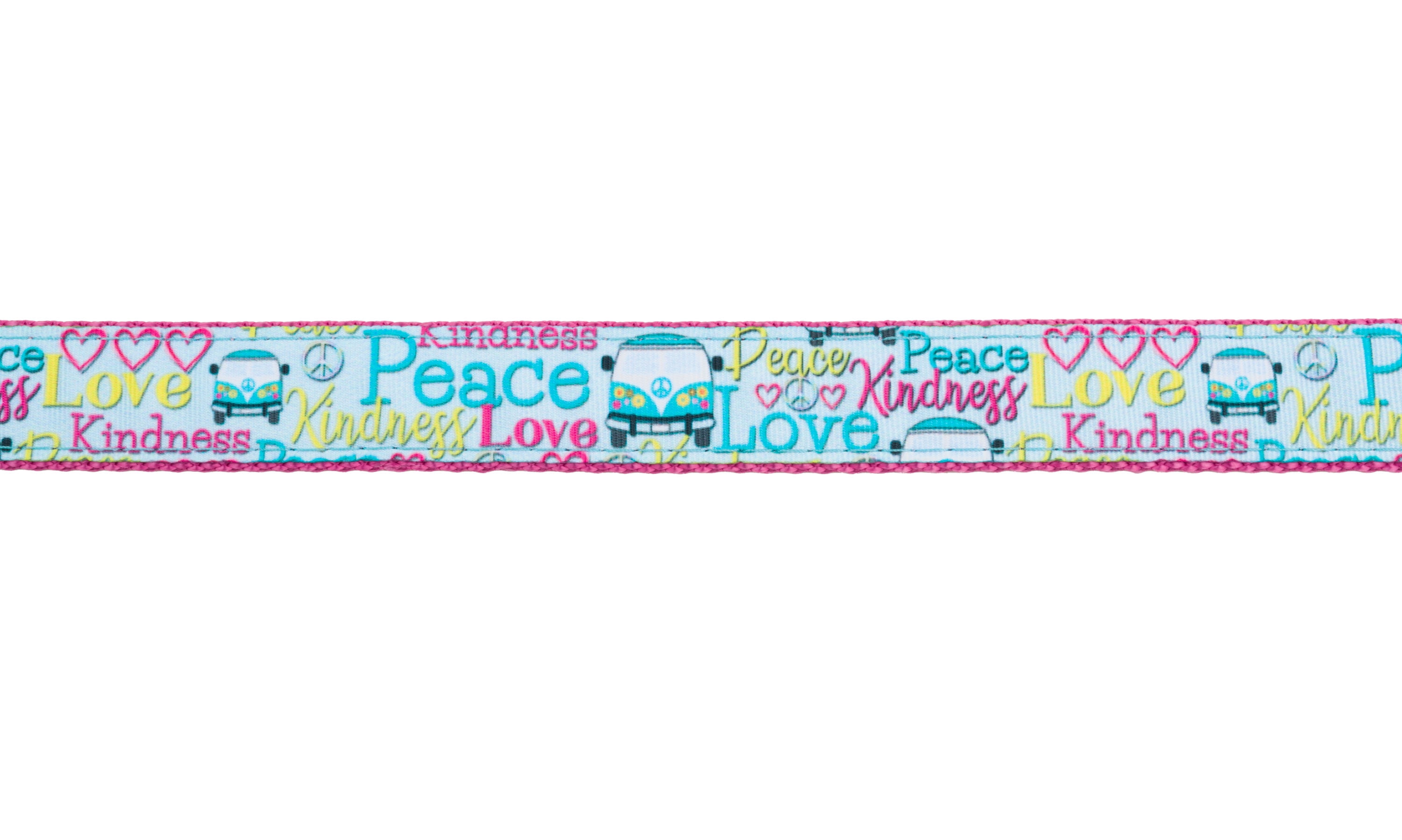Country Brook Design - Love and Peace Ribbon on Rose Nylon Webbing (1 Inch, 10 Yards)