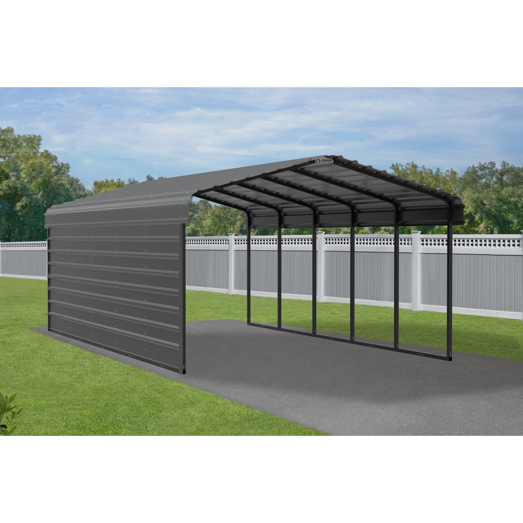 Arrow 12 x 24 x 7 ft Charcoal Carport With 1 Side Wall Kit