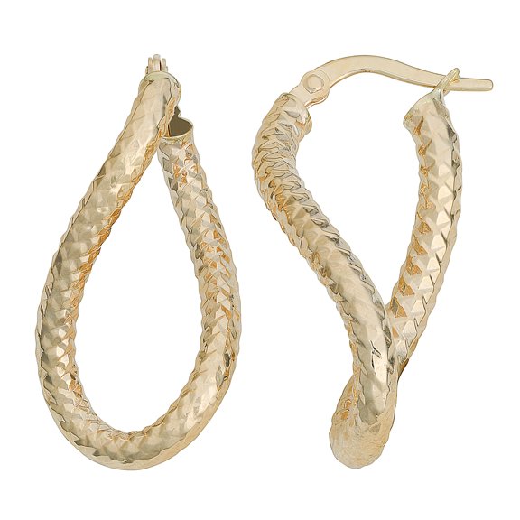 KoolJewelry 10k Yellow Gold Diamond-cut Twist Oval Hoop Earrings