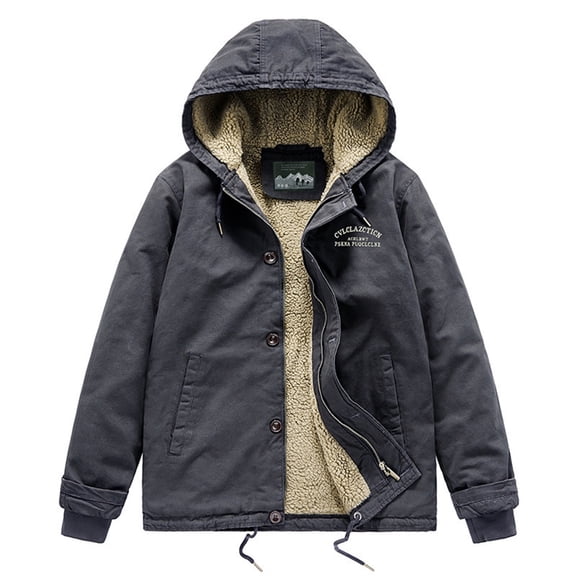 Hwmodou Parkas For Man Autumn And Winter Lamb Wool Large Size Hooded Padded Jacket With Wool Overalls Quilted Jacket Outdoor Workwear Party Clothes Down-Coats