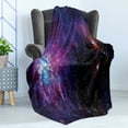 thumbnail image 4 of Galaxy Soft Flannel Fleece Throw Blanket, Starry Night Nebula Cloud Celestial Theme Image Space Art Elements Print, Cozy Plush for Indoor and Outdoor Use, 50" x 70", Black Purple Blue, by Ambesonne, 4 of 5