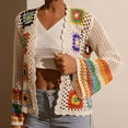 thumbnail image 3 of ZOELNIC Women's Floral Crochet Cardigan Hollow Out Open Front Long Sleeve Cardigan Sweater, S, 3 of 6