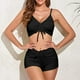 thumbnail image 3 of Bikini de dos piezas de moda para mujer, traje de baño sexy de color sólido con tiras pequeñas en las axilas y abertura para playa, color negro, 3 of 7