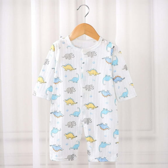 Nrmvnmi Newborn Baby Girls Boys Rompers Pajamas Cute Graphic Prints Jumpsuit Crew Neck Long Sleeve Pants Button Down One-Piece Sleepwear Comfortable Cotton Nightwear Loungewear