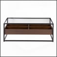 thumbnail image 3 of LumiSource Contemporary Black Metal Walnut Glass Coffee Table with Storage for Living Room, 3 of 5
