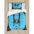 thumbnail image 1 of Hipster Duvet Cover Set Twin Size, Funny Squirrel with Glasses Grunge Stains Portrait, 2 Piece Bedding Set with 1 Pillow Sham, Deep Sky Blue Charcoal Grey and Vermilion, by Ambesonne, 1 of 3