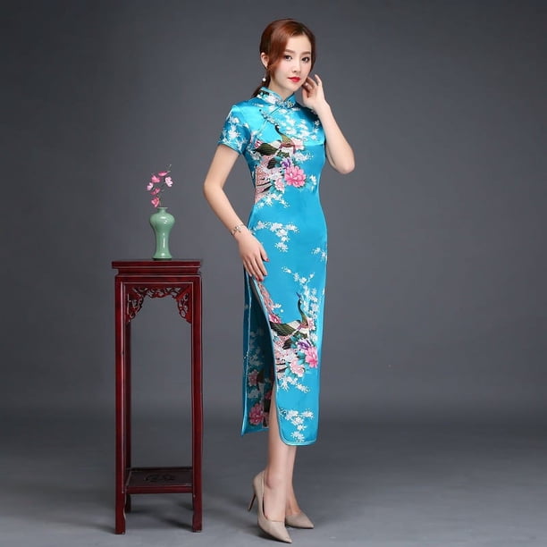 Vestido largo cheongsam de otoño para mujer joven, elegante, retro, para desfile de moda, ajustado