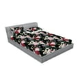 thumbnail image 2 of Night Garden Fitted Sheet & Pillow Sham Set, Dreamy Inspired Rose Flowers and Leaves Greenery on Dark Back, Decorative Printed 3 Piece Bedding Decor, Queen, Jade Green and Dark Pink, by Ambesonne, 2 of 2