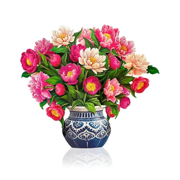 Tainini 19 Festive Peonies Flower with Basket ,Paper Flower Bouquet 3D Popup Greeting Cards with Note Card, for Women, Gifts for Women