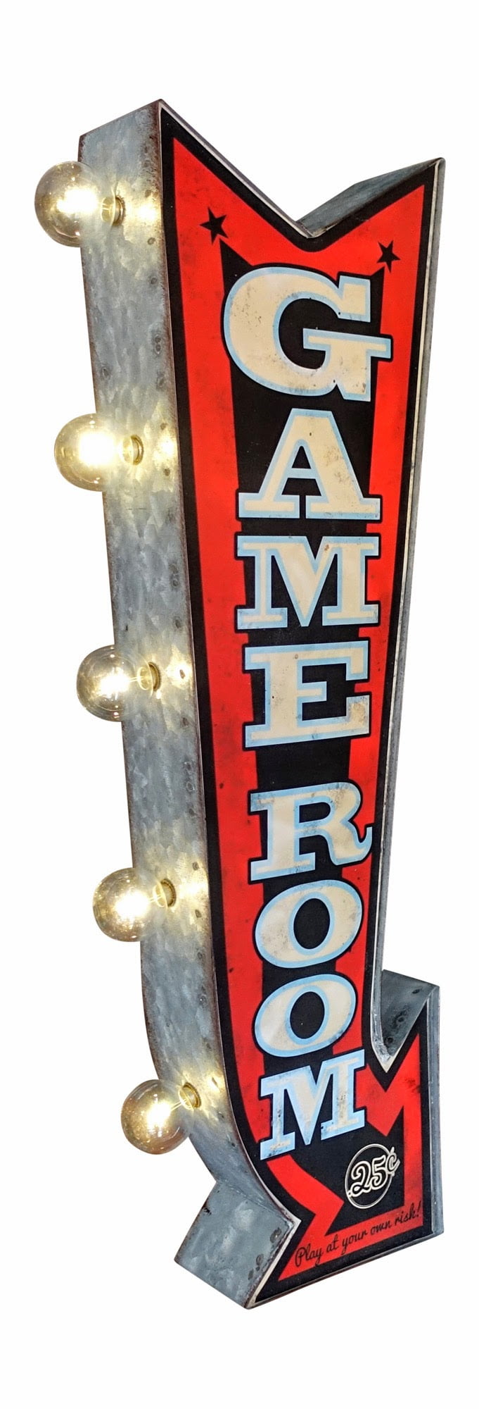 Game Room "Play At Your Own Risk" DoubleSided Marquee Sign with LED