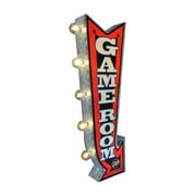 Game Room "Play At Your Own Risk" Double-Sided Marquee Sign with LED Bulbs Vintage Inspired Retro Home Decor for the Game Room, Man Cave, Garage, or Bar