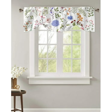 Tie Up Valance for Windows Vintage Herb Floral Texture Window Valance Curtain Kitchen Cafe Short Curtains Living Room Tie-Up Valance Curtain