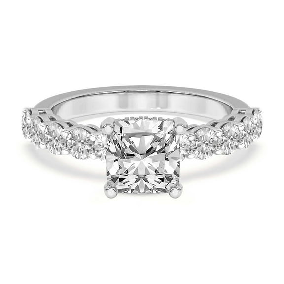 Lab Grown Diamond Engagement Ring For Women | 1 Carat IGI Certified Cushion Shape FG-VS Center Diamond | 14K White Gold | Elinor Side Round Shape Ring Friendly Diamonds
