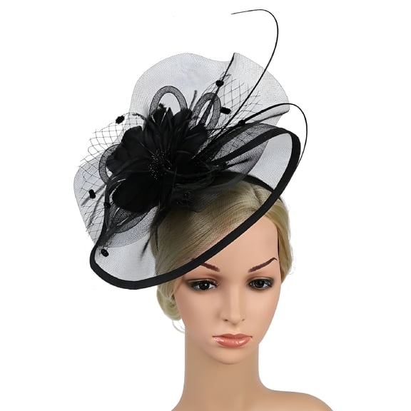 VANIDO Headbands for Women, Girl Fascinators Hair Clip Hairpin Hat Feather Wedding Tea Party Black   One Size