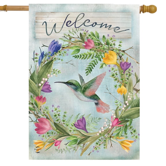 Briarwood Lane Hummingbird Wreath House Flag