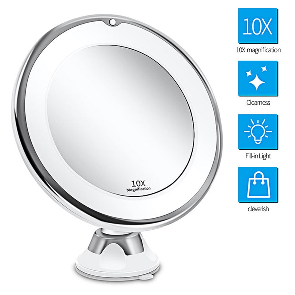 Good for Tabletop Bathroom Traveling 10x Magnifying Makeup Mirror with Lights 3 Color Lighting Intelligent Switch 360 Degree Rotation Powerful Suction Cup Portable 