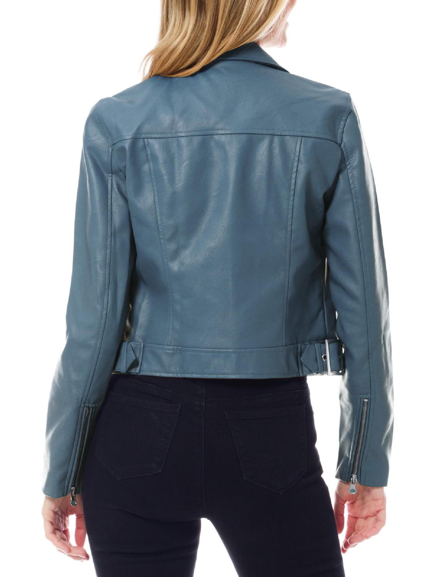 MixMatchy Women's Faux Leather Long Sleeve Zipper Closure Moto Biker Short Coat Jacket