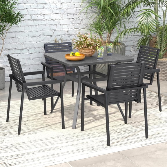 Dining Table, 32x32x29 Inch Outdoor Metal Square Table for 4 Persons, Heavy-Duty Garden Furniture for Backyard Poolside