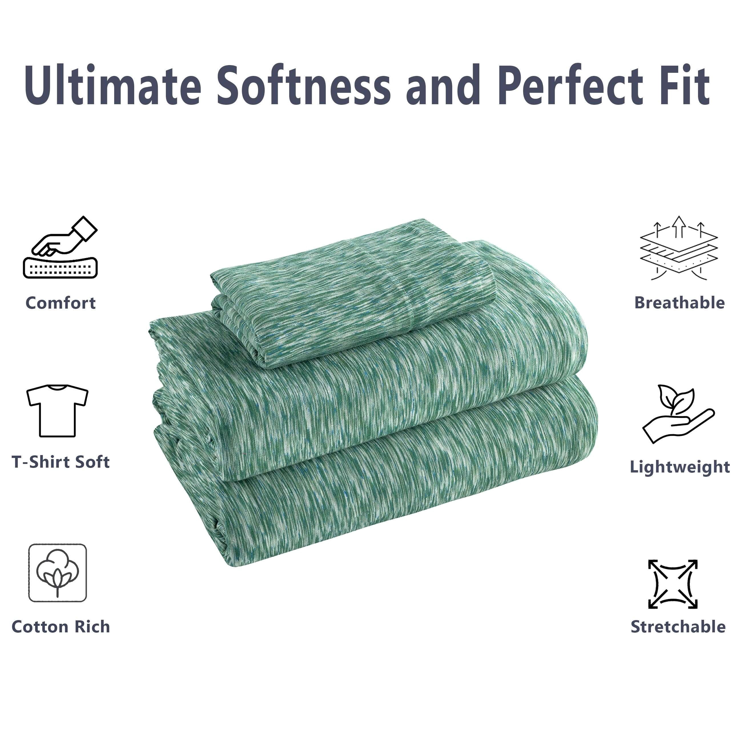 Mainstays 100% Cotton Extra Soft Jersey Bed Sheet Set, Twin-XL Green Sage Crackle, 3 Pieces