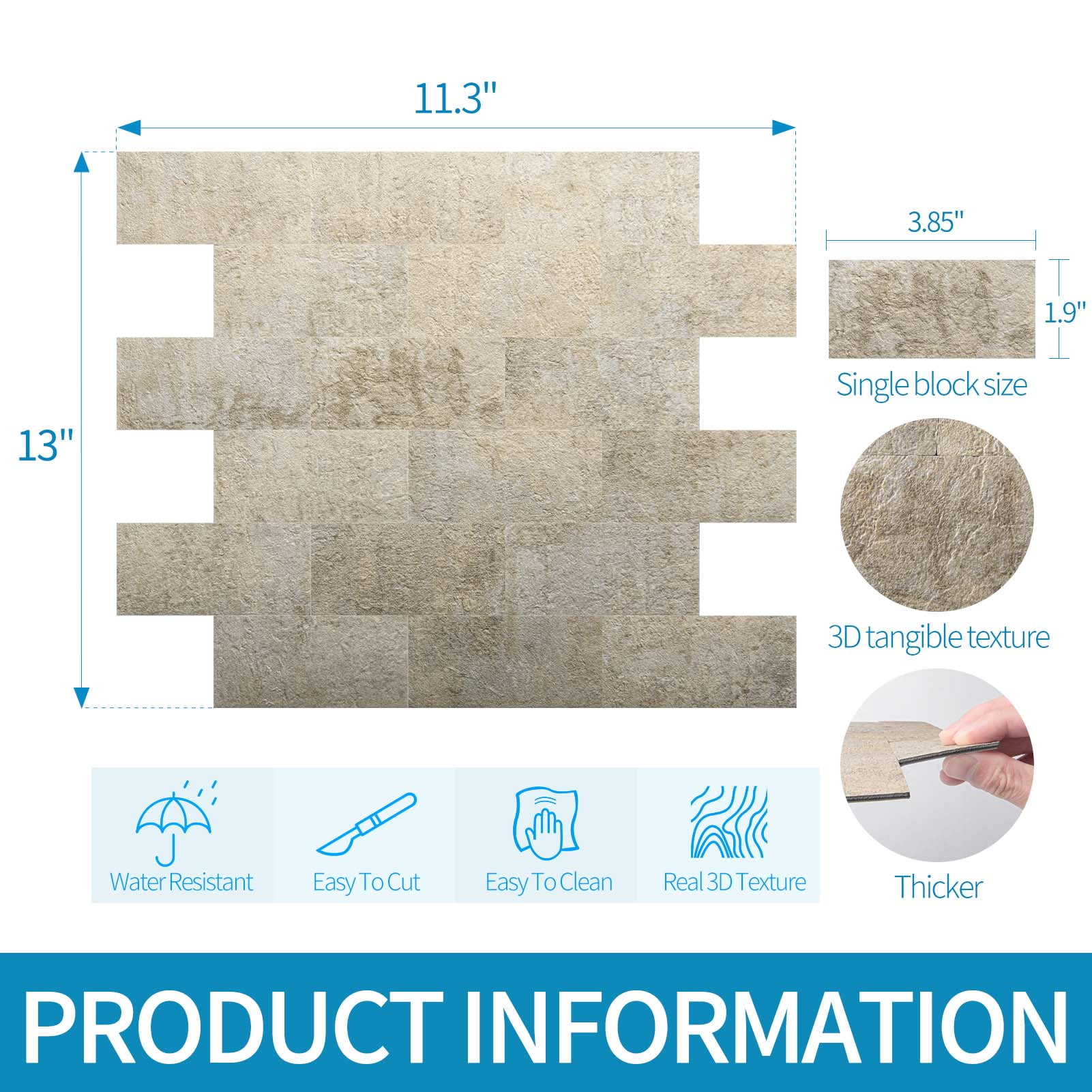 Art3d 10-Pack Peel and Stick Wall Tile for Backsplash, Stick on Stone Tile for Kitchen Bathroom Fireplace Vanitity in Stone Beige