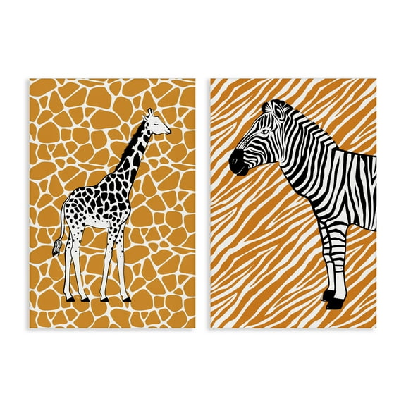 Stupell Industries Jungle Animals on Orange Animals Painting Wrapped Canvas Art Print Wall Art, 16 x 24, Set of 2