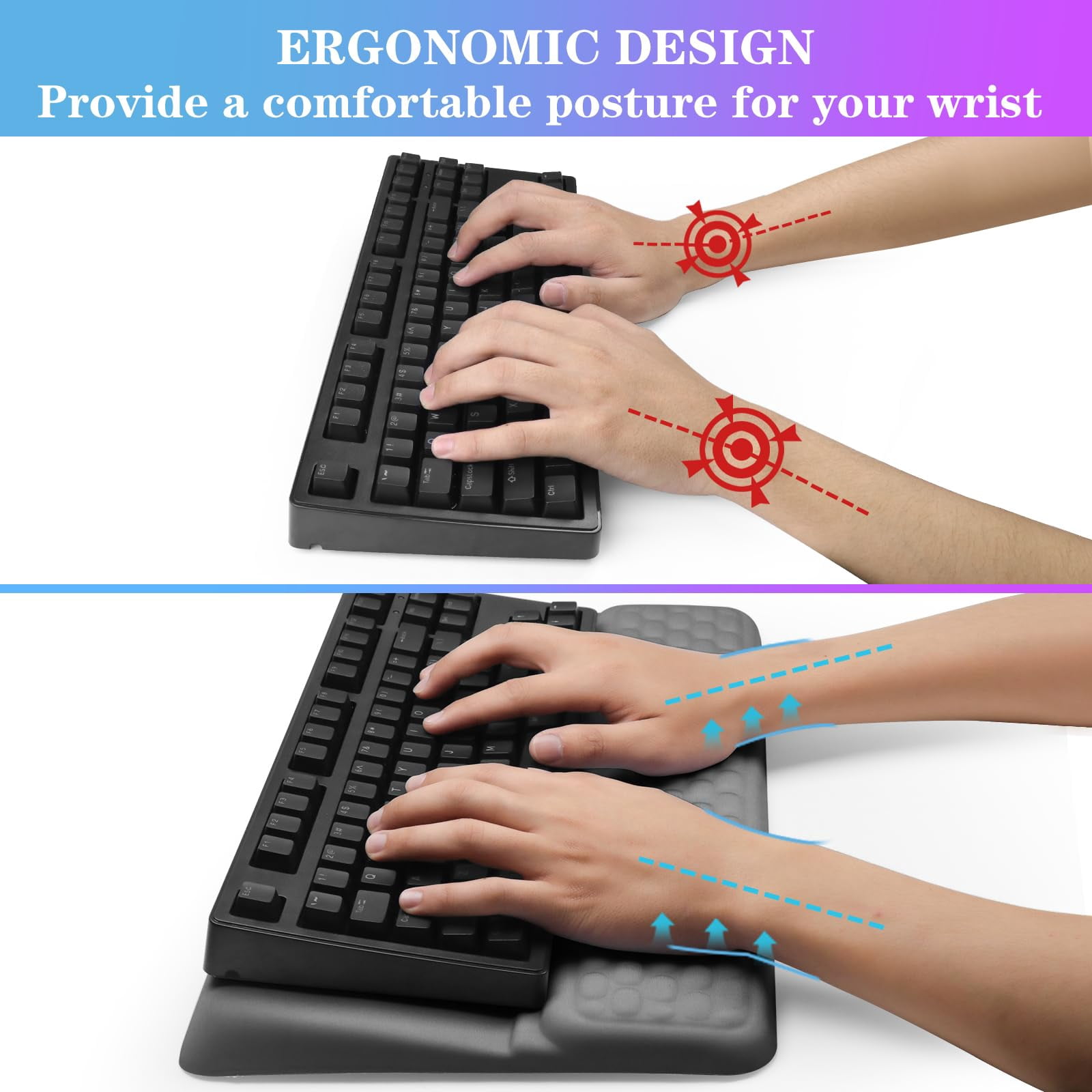 Computer Stand With Wrist Rest  Tilted Holder - Riser Pad Tray Support For Office Home Gray