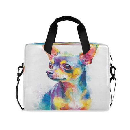 16" Laptop Briefcase, Detachable Anti-Slip Shoulder Strap, Multi-Compartment Work Travel Bag Watercolor Chihuahua Color Burst
