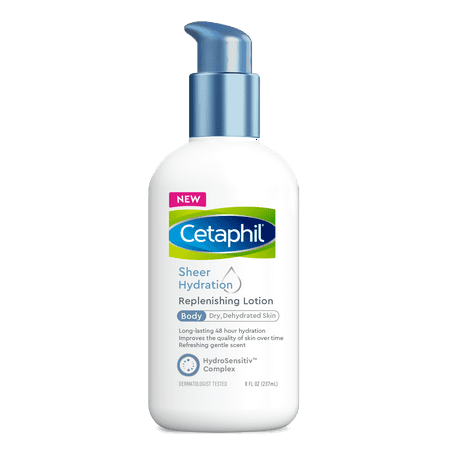 Cetaphil Sheer Hydration Replenishing Body Lotion for Dry Skin, 48 Hour Sensitive Skin Body Moisturizer, With Hyaluronic Acid, Vitamin E & Vitamin B5, Dermatologist Recommended, 8 fl oz