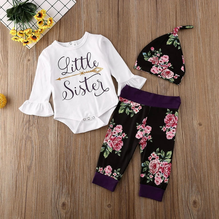 Matching Clothes Big Sister T shirt Little Sister Romper Long Pants Outfits Set White 6 12 Months Walmart