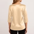 thumbnail image 6 of Women's Cowl Neck Satin Blouses 3/4 Sleeve Dressy Casual Tops Loose Fit Lightweight Soft Breathable Business Work Office Shirts, #01 Beige, XL, 6 of 7