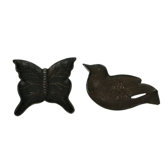 Homeview Design Vintage Finish Cast Iron Bird and Butterfly Shaped Trays 2 Piece Set