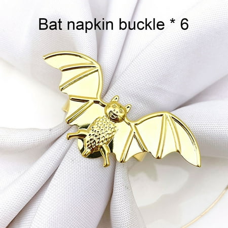

Grofry 6Pcs/Set Exquisite Napkin Ring Creative Alloy All Match Bat Shape Napkin Holder for Home Black