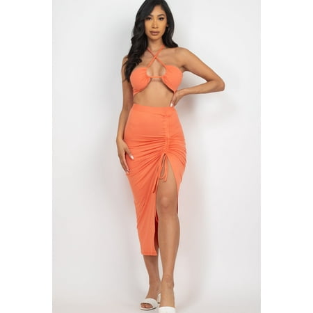 

Crisscross Halter Top & Adjustable Skirt Set-DAHLIA / S