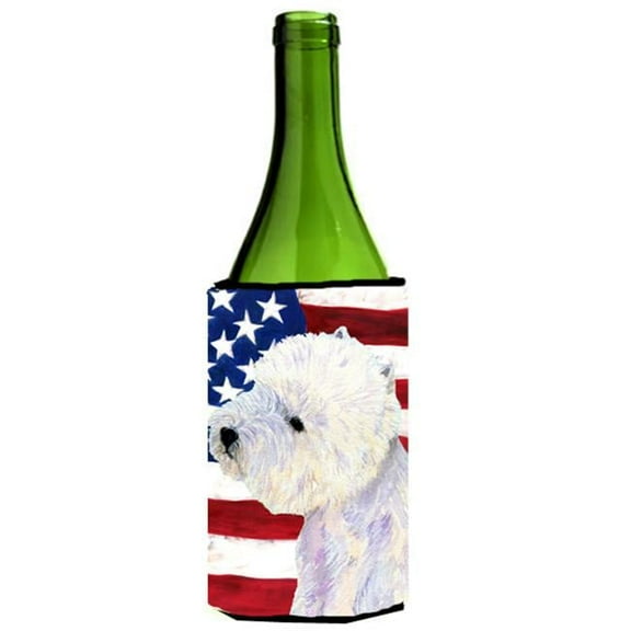 Usa American Flag With Westie Wine bottle sleeve Hugger - 24 Oz.