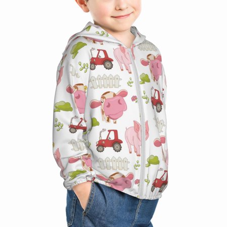 

Uemuo Cow And Pig Pattern Rash Guard for Boys Girls Long Sleeve Swim Shirts UPF 50+ UV Sun Protection Hooded Fishing Shirt with Pocket for Kid-2 Years