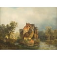 thumbnail image 2 of Carl Hilgers 18x14 Black Ornate Wood Framed Double Matted Museum Art Print Titled - Water Castle Caspersbroich (1871), 2 of 5