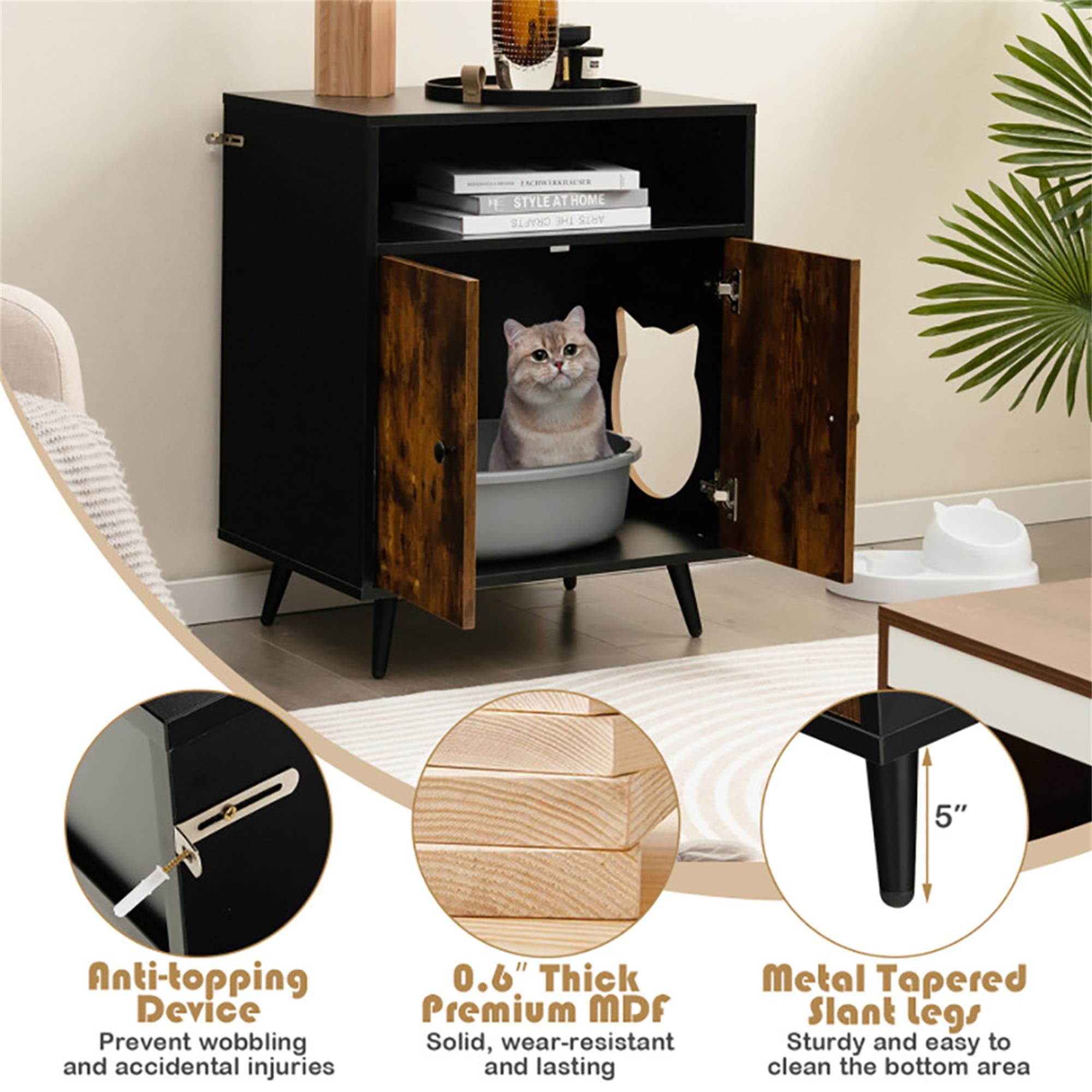 Kadyn 29" Indoor Wood Cat Houses, Hidden Cat Litter Box Enclosure with Entry and Open Compartment, Cat Condo Furniture Kitty, Black