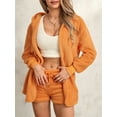 thumbnail image 6 of KelaJuan Women Plush Pajamas Set 3 Pieces Loungewear Suits Solid Color Long Sleeve Hoodies Cardigan Tank Tops Shorts Sleepwear Outfits, 6 of 6
