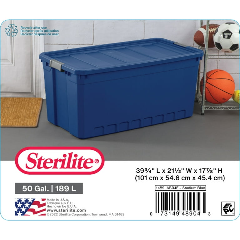 Sterilite 50 Gallon Plastic Stacker Tote, Stadium Blue, Adult, 2